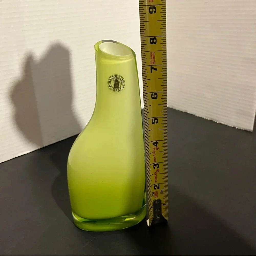Vintage Ikea Okkso Cased Lime Green Glass Vase 8” Tall